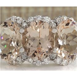 8.23 CTW Natural Peach Morganite And Diamond Ring In 14K Solid White Gold