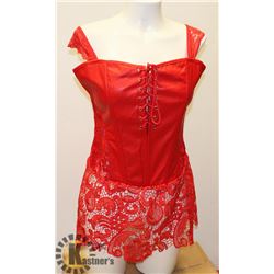RED WITH RED LACE WOMENS ADULT SLEEPWEAR