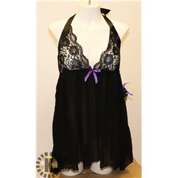 BLACK WITH PURPLE BOW ADULT NIGHT DRESS