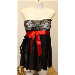 WOMENS BLACK WITH RED BOW ADULT SLEEPWEAR
