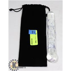 8" GLASS TEXTURED DILDO IN VELVET SLEEVE CASE.