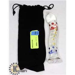 7" GLASS TEXTURED/ CURVED DILDO IN VELVET SLEEVE