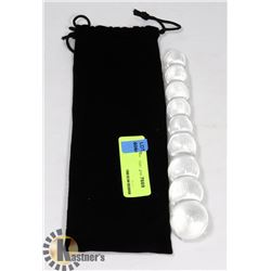 8" GLASS TEXTURED DILDO IN VELVET SLEEVE CASE.