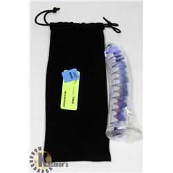 6.5" GLASS CURVED DILDO W/ TRIPLE RIBBED TIP.