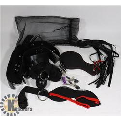 8PC  BLACK BONDAGE SET IN SHEER BLACK BAG