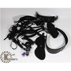 7PC  BLACK BONDAGE SET IN SHEER BLACK BAG