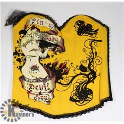 WOMENS BUSTIER: YELLOW "PIN UP BODY... DEVIL SOUL