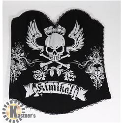 WOMENS BUSTIER: BLACK/ WHITE SKULL SIZE XL