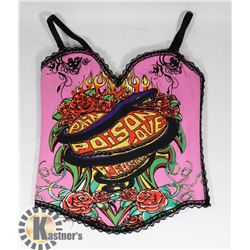 WOMENS BUSTIER: PINK  "PAIN, POISON, PLEASURE"