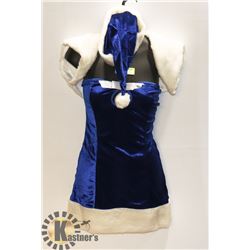 WOMENS ADULT ROYAL BLUE INTIMATE SANTA 3PC COSTUME