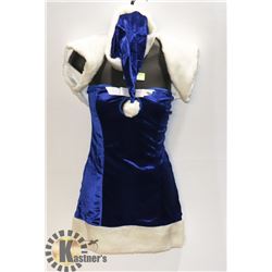 WOMENS ADULT ROYAL BLUE INTIMATE SANTA 3PC COSTUME