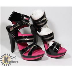 VIVID WOMENS KISS-100 BLACK ZIPPER/ STRAPPED HEELS