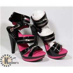 VIVID WOMENS KISS-100 BLACK ZIPPER/ STRAPPED HEELS