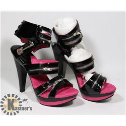 VIVID WOMENS KISS-100 BLACK ZIPPER/ STRAPPED HEELS