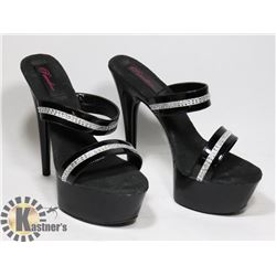 PEEKABOO BLACK/ SILVER EMBELLISHED STRAPPED