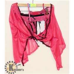 PEEKABOO 3PC WOMENS HOT PINK & BLACK SHEER W/ LACE