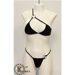 PEEKABOO 2PC WOMENS BLACK W/ SILVER RING BIKINI