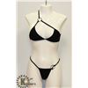 Image 1 : PEEKABOO 2PC WOMENS BLACK W/ SILVER RING BIKINI