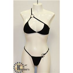 PEEKABOO 2PC WOMENS BLACK W/ SILVER RING BIKINI