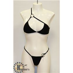 PEEKABOO 2PC WOMENS BLACK W/ SILVER RING BIKINI