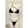 Image 1 : PEEKABOO 2PC WOMENS BLACK W/ SILVER RING BIKINI