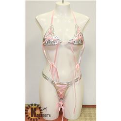 PEEKABOO 2PC WOMENS SILVER & BABY PINK LACE UP