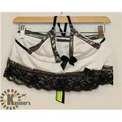 PEEKABOO 3PC WOMENS WHITE, SILVER & BLACK LACE