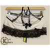 Image 1 : PEEKABOO 3PC WOMENS WHITE, SILVER & BLACK LACE