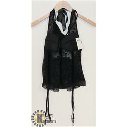 PEEKABOO 2PC WOMENS BLACK LACE HALTER TOP STYLE