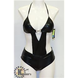 PEEKABOO 1PC WOMENS BLACK PLEATHER STYLE ADULT