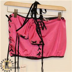PEEKABOO 3PC WOMENS HOT PINK & BLACK LACE UP
