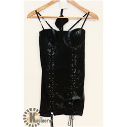 PEEKABOO 2PC WOMENS BLACK PLEATHER STYLE LACE UP