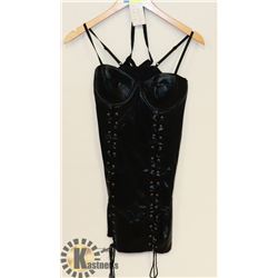 PEEKABOO 2PC WOMENS BLACK PLEATHER STYLE LACE UP