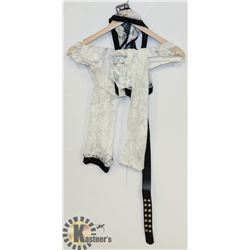 PEEKABOO 5PC WOMENS INTIMATE COSTUME; WHITE LACE