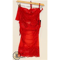 PEEKABOO 3PC WOMENS RED LACE INTIMATE NIGHTWEAR