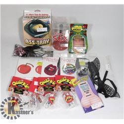 SMALL BOX OF ASSORTED ADULT NOVELTY TOYS &