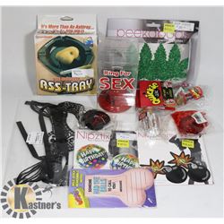 SMALL BOX OF ASSORTED ADULT NOVELTY TOYS &