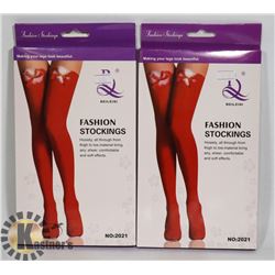 2 PK OF WOMENS FASHION STOCKINGS; RED XMAS THEME