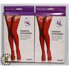 Image 1 : 2 PK OF WOMENS FASHION STOCKINGS; RED XMAS THEME