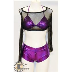 PEEKABOO 4PC WOMENS METALLIC PURPLE BIKINI W/ MESH