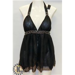 PEEKABOO 2PC WOMENS BLACK SHEER & SILVER