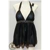 Image 1 : PEEKABOO 2PC WOMENS BLACK SHEER & SILVER
