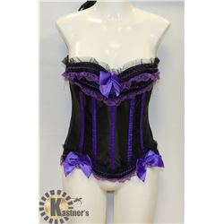 PEEKABOO 2PC WOMENS BLACK & PURPLE BUSTIER
