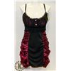 Image 1 : PEEKABOO 1PC WOMENS BLACK LACE & WINE SATIN STYLE