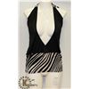 Image 1 : PEEKABOO 1PC WOMENS BLACK & PINSTRIPE HALTER