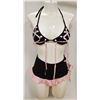 Image 1 : PEEKABOO 2PC WOMENS BLACK & PINK LACE UP BIKINI.