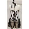 Image 2 : PEEKABOO 2PC WOMENS BLACK & WHITE PINSTRIPE/ LACE