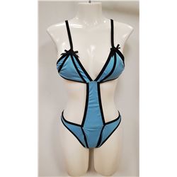 PEEKABOO 1PC WOMENS BLUE & BLACK ADULT OUTFIT.