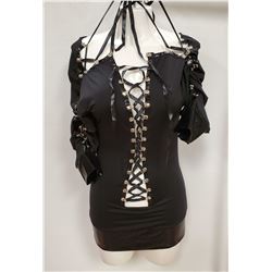 PEEKABOO 2PC WOMENS BLACK LONG SLEEVE ADULT OUTFIT