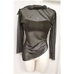 PEEKABOO 3PC WOMENS BLACK SHEER LONG SLEEVE SHIRT,